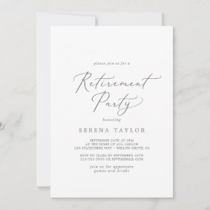 Invitación Fiesta de retiro de caligrafía plateada delgada