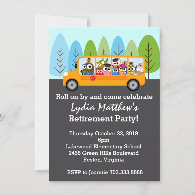 Invitación Fiesta de retiro de conductor de autobús escolar d (Anverso)