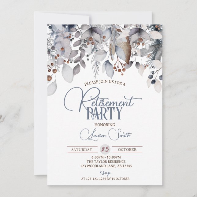 Invitación Fiesta de retiro de copos de nieve en invierno (Anverso)