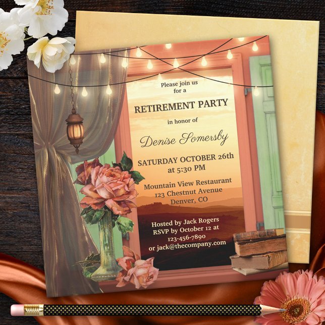 Invitación Fiesta de retiro de diseño de cosecha artística (Subido por el creador)