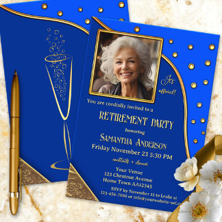 Invitación Fiesta de retiro de foto de Navy Blue Gold