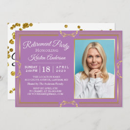 Invitación Fiesta de retiro de foto púrpura de oro moderno