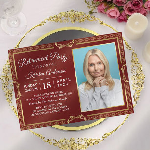 Invitación Fiesta de retiro de fotografía de oro moderno en B