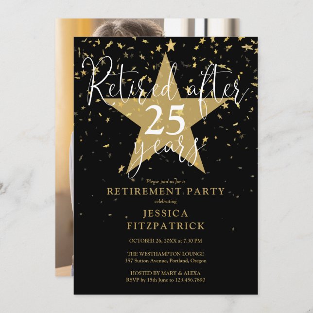 Invitación Fiesta De Retiro De Fotos De Las Estrellas De Oro  (Anverso / Reverso)