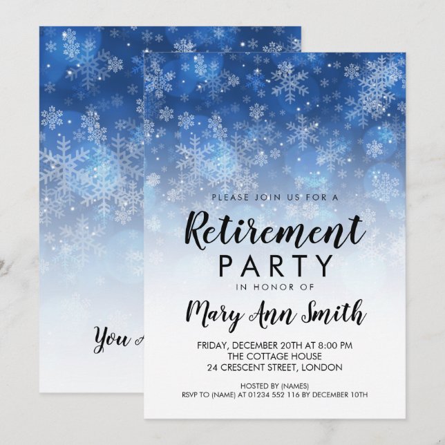 Invitación Fiesta de retiro de invierno Holiday Sparkle Blue (Anverso / Reverso)