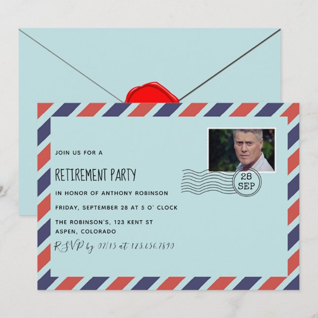 Invitación Fiesta de Retiro de la Oficina de Correos con invi (Anverso / Reverso)