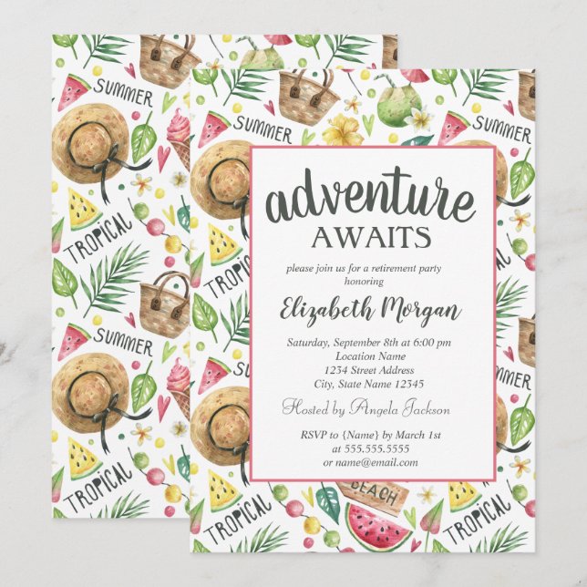 Invitación Fiesta de retiro de la sandía en la playa (Anverso / Reverso)