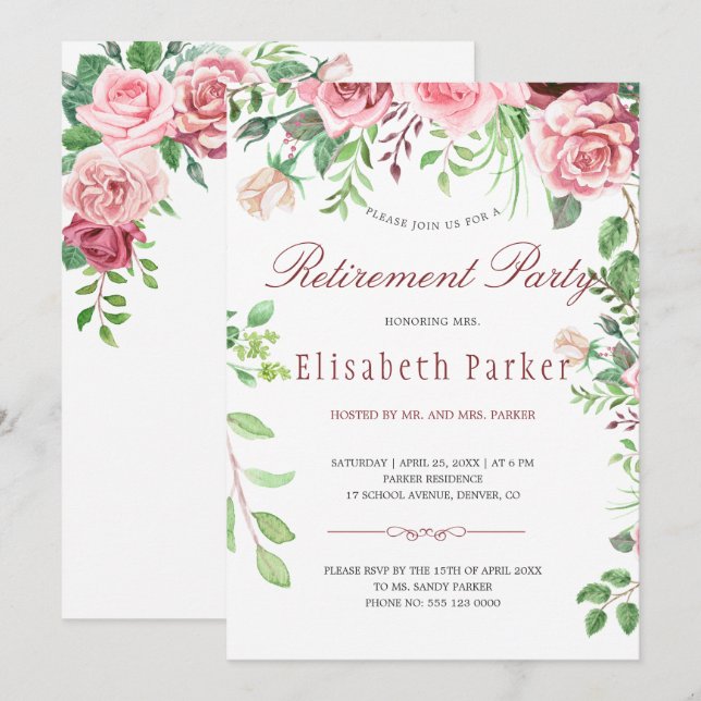 Invitación Fiesta de retiro de las rosas rosadas de Rubor en  (Anverso / Reverso)