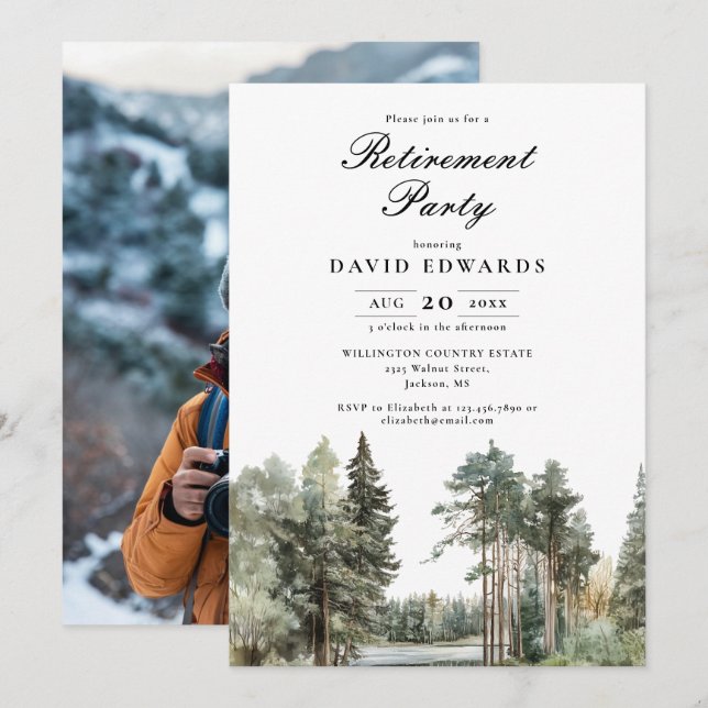 Invitación Fiesta de retiro de los bosques de acuarela (Anverso / Reverso)