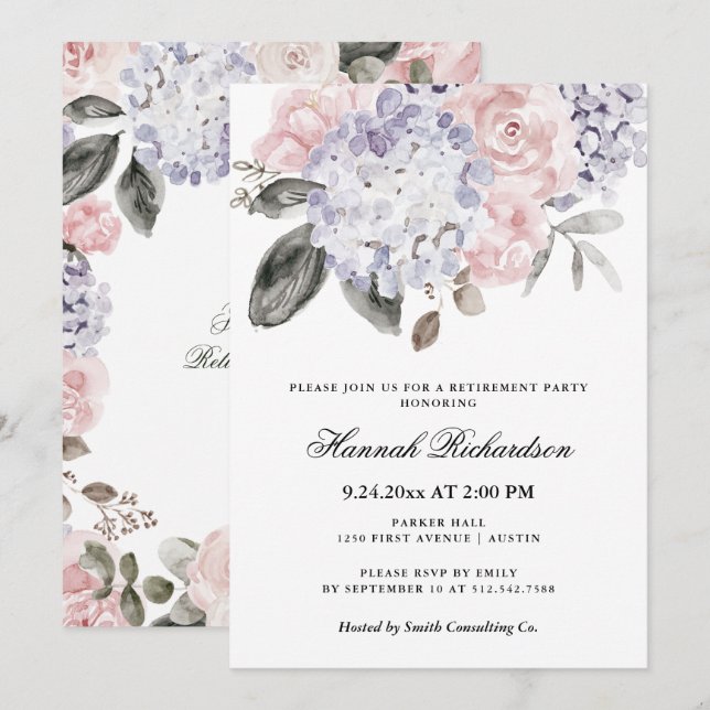 Invitación Fiesta de retiro de los Hydrangeas el | de la (Anverso / Reverso)