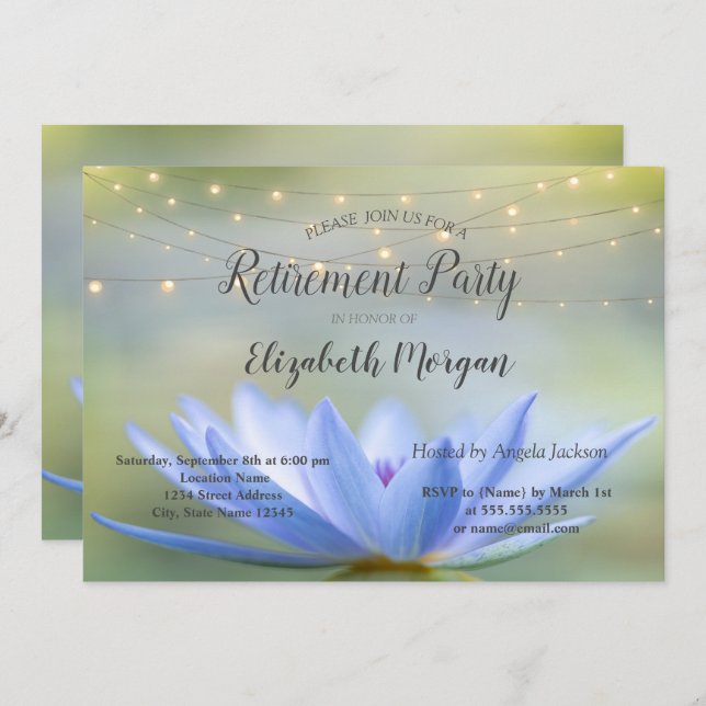 Invitación Fiesta de retiro de luces Blue Lotus String (Anverso / Reverso)
