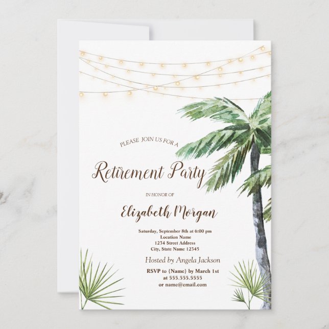 Invitación Fiesta de retiro de luz de cadena de palma de colo (Anverso)