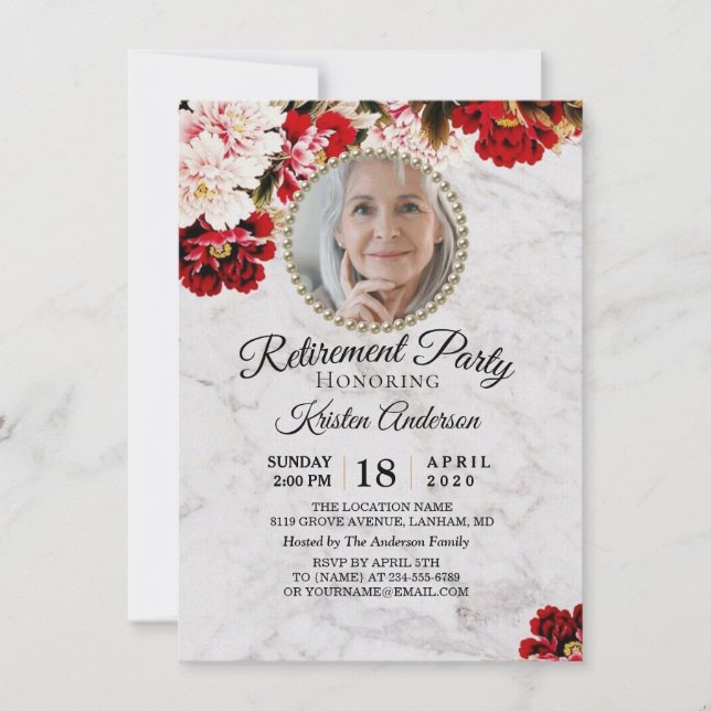 Invitación Fiesta de retiro de mármol de Rubor de Borgoña (Anverso)