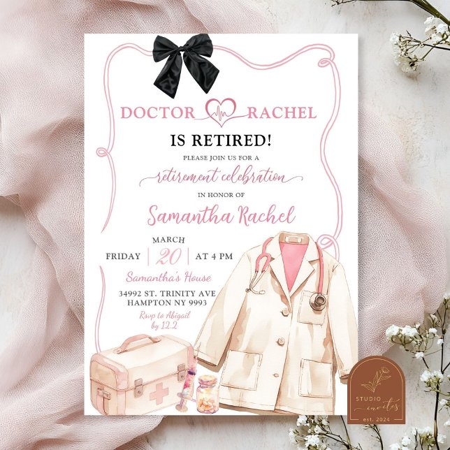 Invitación Fiesta de retiro de Médico de Black Bow (Subido por el creador)