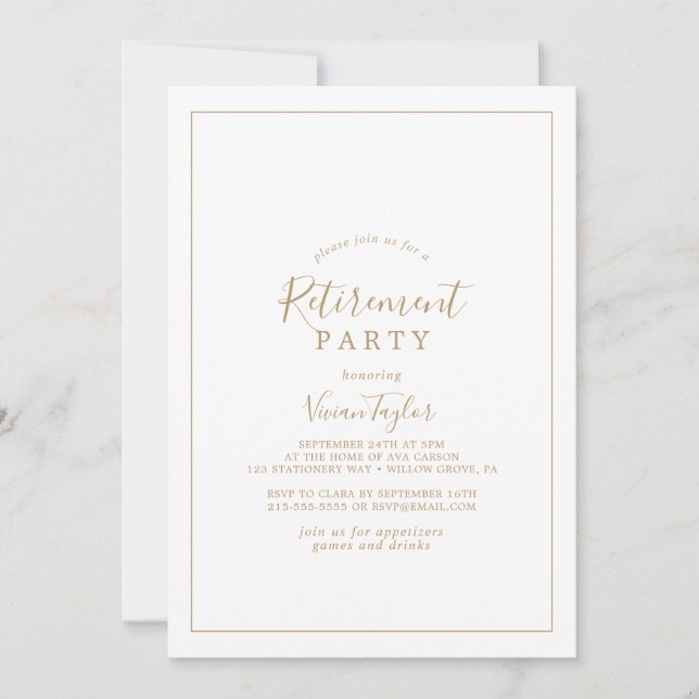 Invitación Fiesta de retiro de oro minimalista (Anverso)