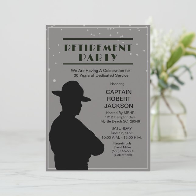 Invitación Fiesta de Retiro de Patrulla de Carretera Gris y N (Anverso de pie)