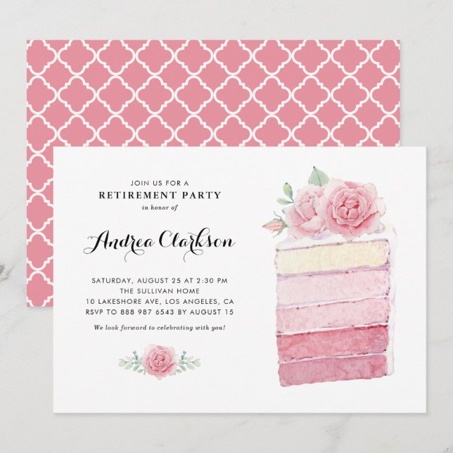 Invitación Fiesta de retiro de rebanado de pastel de ocmbre r (Anverso / Reverso)