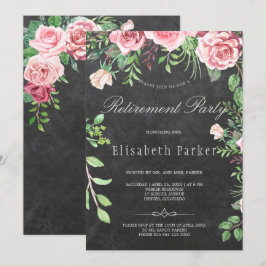 Invitación Fiesta de retiro de rosas rosadas rusas en el tabl