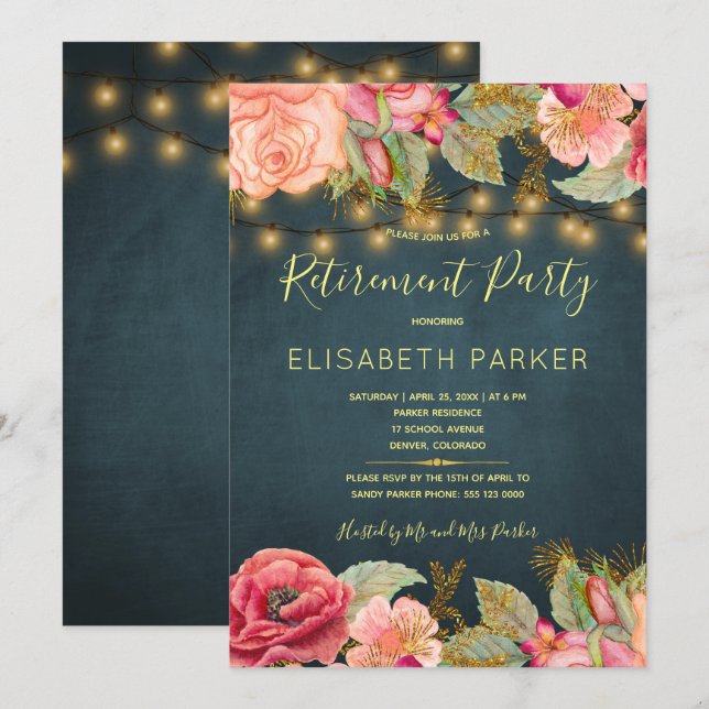 Invitación Fiesta de retiro de rosas rosas rosas rosas rosas  (Anverso / Reverso)