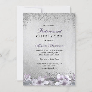 Invitación Fiesta de retiro de shimmer de plata morada