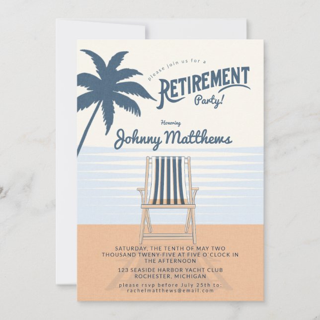 Invitación Fiesta de retiro de silla de playa (Anverso)