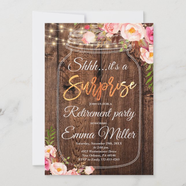 Invitación Fiesta de Retiro de Sorpresa, Boho Floral (Anverso)