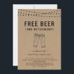 Invitación Fiesta de retiro de sorpresa de Gratis Beer Funny<br><div class="desc">Cerveza libre (¡y jubilación!) Divertida redacción de invitación para un divertido fiesta de retiro sorpresivo. El arte de la tostada de cerveza está hecho a mano con un fondo de kraft maravillosamente rústico. Coordinar RSVP, Detalles, Registro, Tarjetas de agradecimiento y otros artículos están disponibles en la colección 'Rustic Brewery Line...</div>