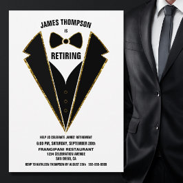 Invitación Fiesta de retiro de Tuxedo de oro negro