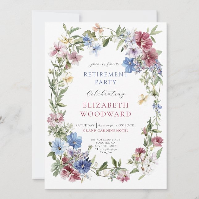 Invitación Fiesta de retiro de Wreath de Wildflower Boho Wate (Anverso)