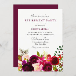 Invitación Fiesta de retiro elegante de flor de borgoña