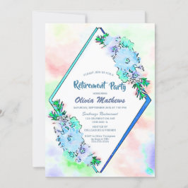 Invitación Fiesta de retiro floral azul acuarela