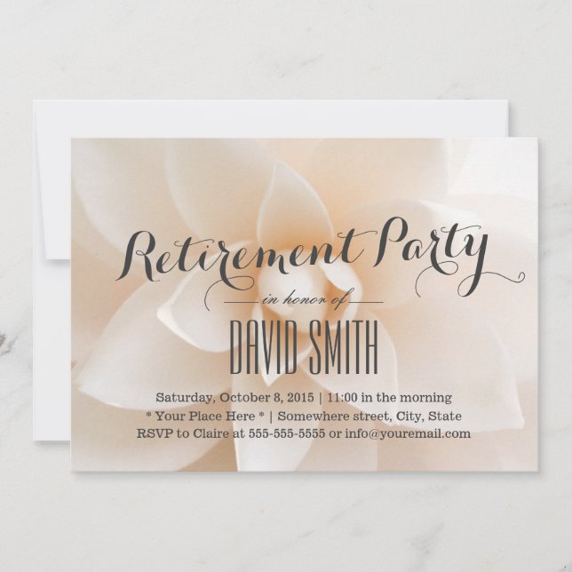 Invitación Fiesta de retiro floral blanco simple y elegante (Anverso)