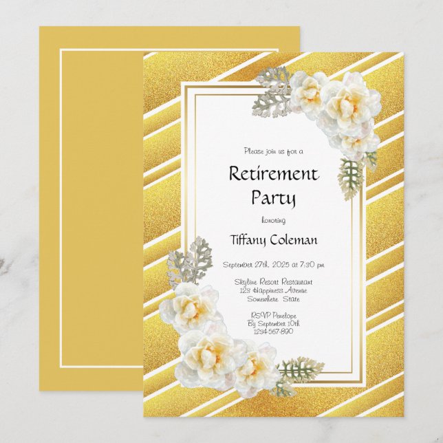Invitación Fiesta de retiro floral de rosa amarillo (Anverso / Reverso)