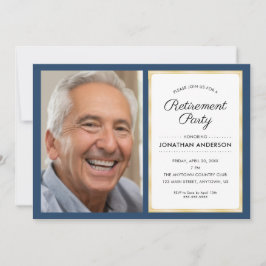 Invitación Fiesta de retiro fotográfico | Azul marino y oro
