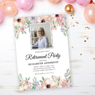 Invitación Fiesta de retiro fotográfico Elegante Flores Paste