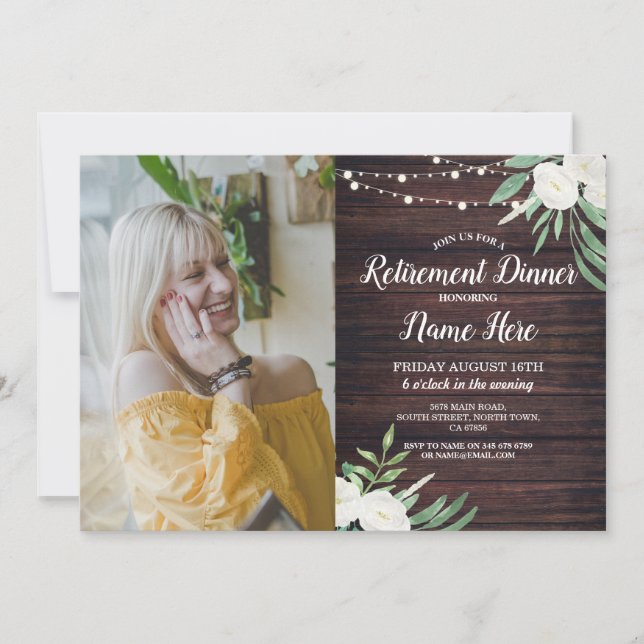 Invitación Fiesta de retiro fotográfico Flores blancas de mad (Anverso)