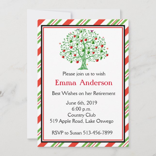 Invitación Fiesta de retiro hermoso del profesor del manzano (Anverso)