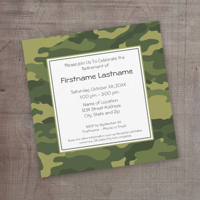 Invitación Fiesta de Retiro Militar (Camouflage Retirement Invitation)