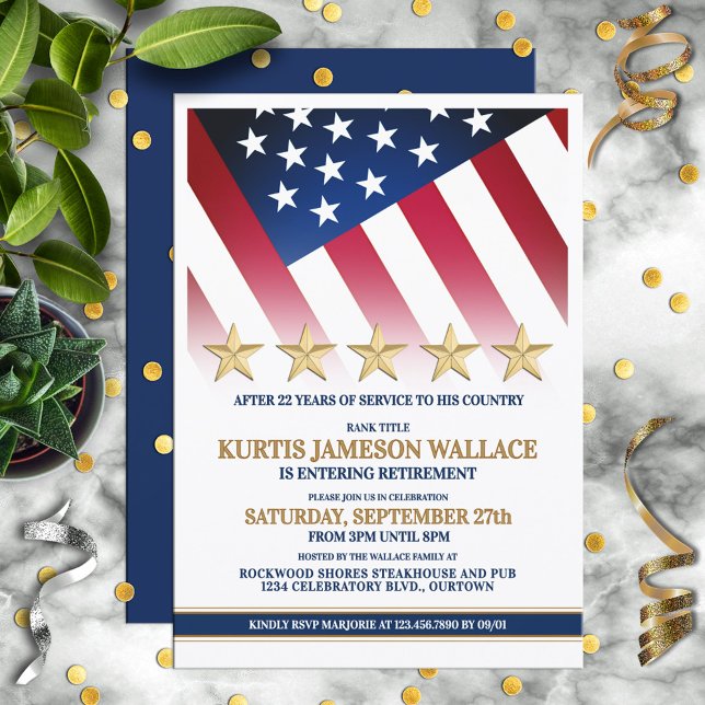 Invitación Fiesta de retiro militar con cinco estrellas de or (Subido por el creador)