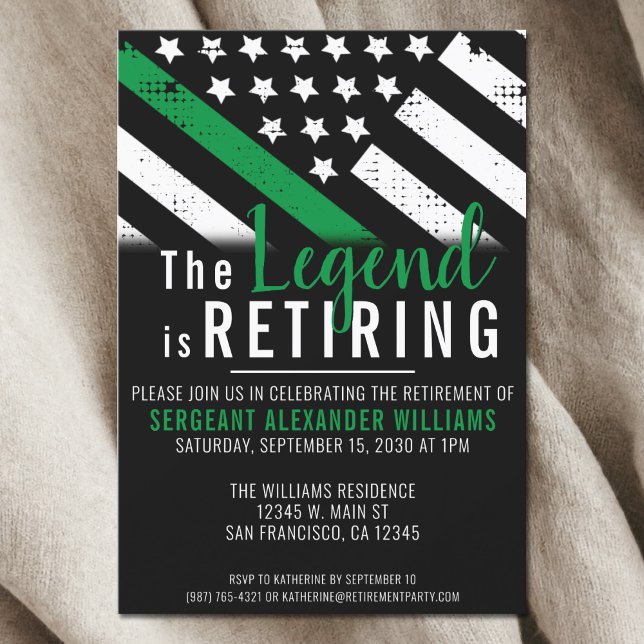 Invitación Fiesta de Retiro Militar Delgado de Línea Verde (Military Thin Green Line Army Retirement Party Invitation)