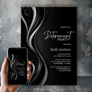 Invitación Fiesta de retiro moderno de plata negra