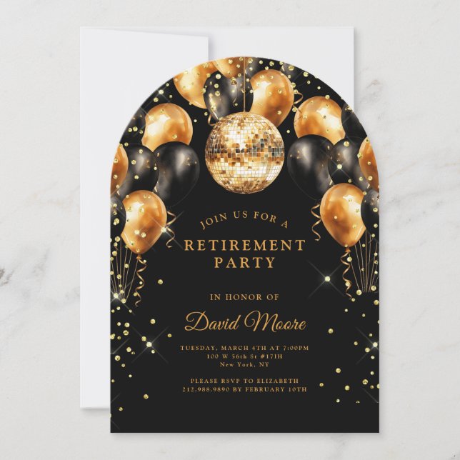 Invitación Fiesta de retiro moderno elegante Purpurina de oro (Anverso)