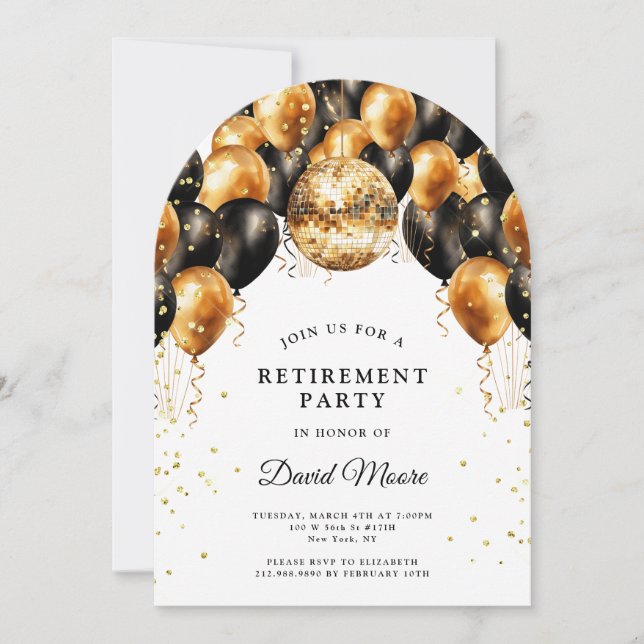 Invitación Fiesta de retiro moderno elegante Purpurina de oro (Anverso)
