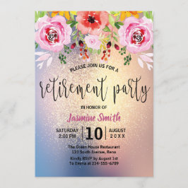 Invitación Fiesta de retiro moderno floral del purpurina del