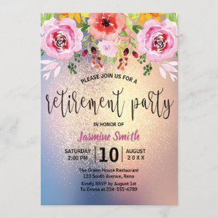Invitación Fiesta de retiro moderno floral del purpurina del