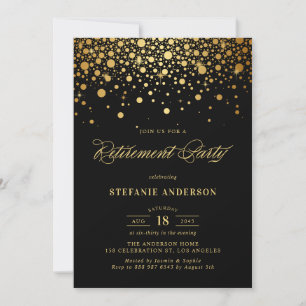 Invitación Fiesta de retiro negro de Relieve metalizado dorad