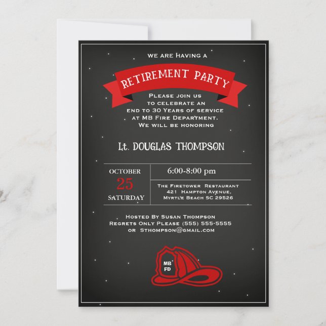 Invitación Fiesta de Retiro Negro Rojo (Anverso)
