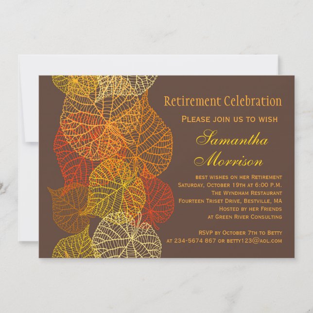 Invitación Fiesta de retiro otoñal de oro de las hojas (Anverso)