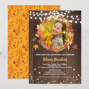 Invitación fiesta de retiro otoño agradecido foto rústica