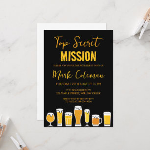 Invitación fiesta de retiro por sorpresa de oro y negro